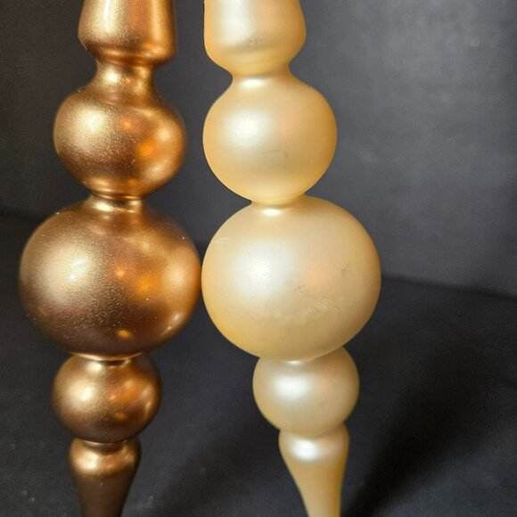 Frontgate Gold Finial Ornaments Set Of Two Handcrafted Glass 8" Holiday Decor - Picture 3 of 9